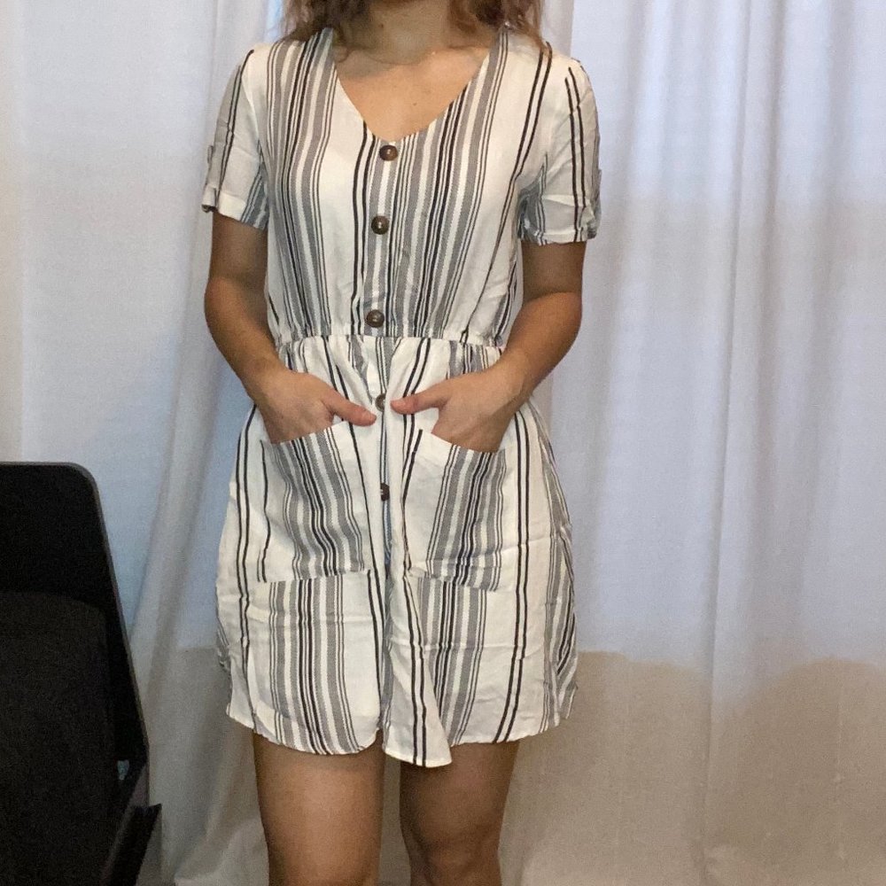 Striped Casual Mini Dress with Buttons